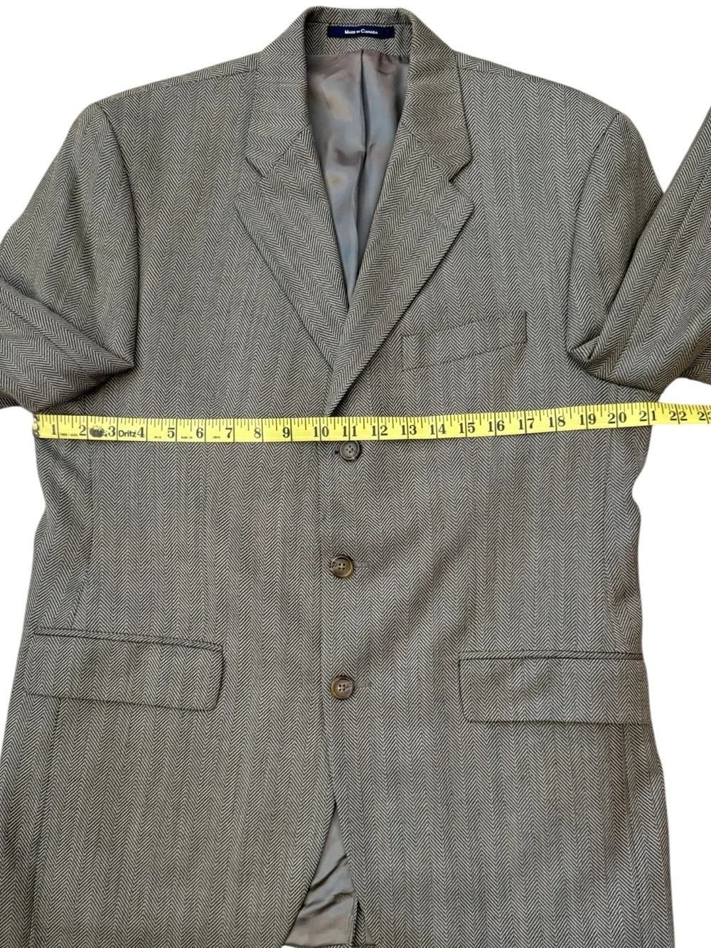 Chaps Ralph Lauren Union Made Canada Pure Wool Herringbone Blazer 40R Gray Brown